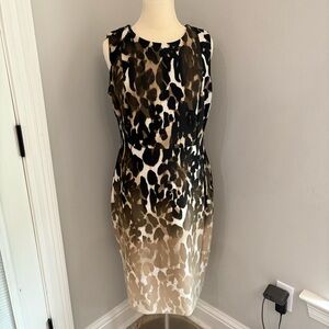 Calvin Klein sleeveless animal print dress fitted waist gold hardware size 12 GC